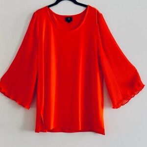 JM Collection Bright Tangerine Pleated Bell-Sleeve Blouse Size XL